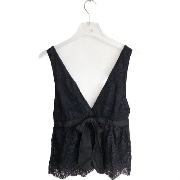 Free People Chante Lace Tie Front Black Tank Top - Picture 2 of 11